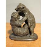 A bronze figure group, two wrestling bears, 19cm high.