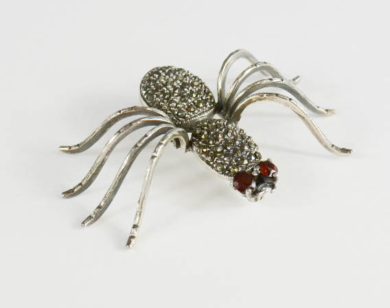 A silver and marcasite spider.