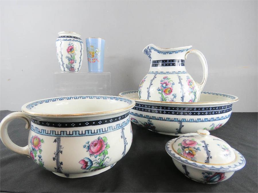 A Victorian wash set including jug and bowl.