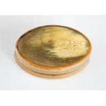 A 19th century horn snuff box, engraved Thomas Ince, oval form.