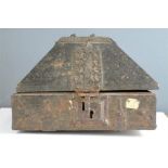 An early iron clad casket. 28cm wide.