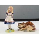 Beswick, Alice Series: Alice and Cheshire Cat, tallest 12cm high.