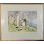 S. Warburton, Church with dark skies, watercolour and ink, 1983, 30 by 40cm.