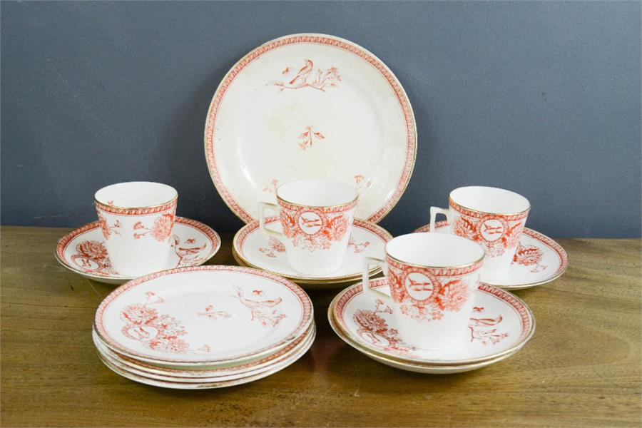 A 19th century red and white porcelain part tea service, Rd. no. to the bases.