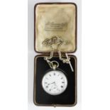A Longines silver pocket watch and fob.