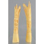 A pair of 20th century Indian bone carvings of Hindu Goddess, 20cm high.