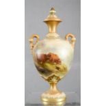 A Royal Worcester vase and cover, signed H Stinton, painted with highland cattle scene. 25cm high.