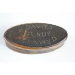 A 19th century horn snuff box, oval form, engraved J Davies Hendy Cynwyd.