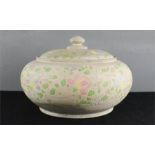 A large wooden lidded bowl, hand painted and incised with floral decoration. 33cm diameter.