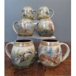M&J Mosse of Llanbrynnair (20th century, Welsh) stoneware glazed set of six mugs; rabbits,