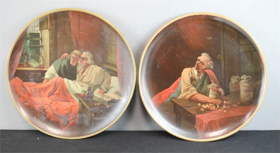 A pair of terracotta Watcombe Torquay 1084 roundel wall plaque, painted with man in the counting - Image 2 of 3