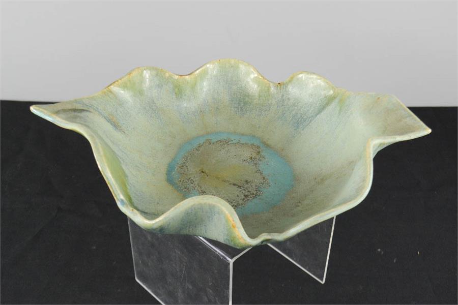 A Studio Pottery leaf form bowl with slip glazed oxidised finish, impressed with monogram. - Image 3 of 4