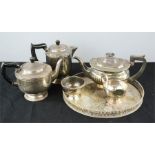 A silver plated tea service and tray.