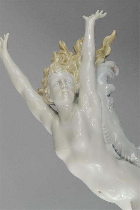 A Kunstporzellane Metzler & Ortloff porcelain figure of a woman on the crest of a wave, 35cm high. - Image 3 of 3