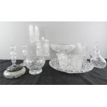 A quantity of crystal and glass to include vases, candlesticks, shallow bowl, comport etc.