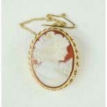 A 9ct gold set cameo brooch.