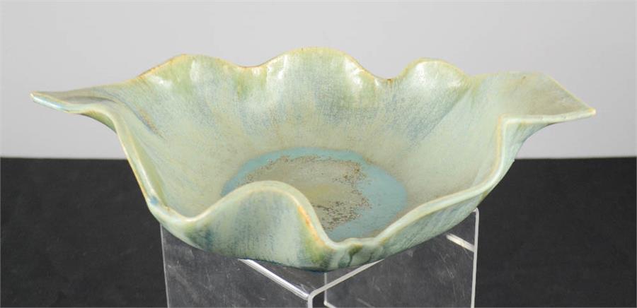 A Studio Pottery leaf form bowl with slip glazed oxidised finish, impressed with monogram. - Image 2 of 4