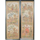 A pair of Indian gouache on cloth, depicting narrative scenes.