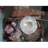 A group of miscellaneous ceramics and collectables including a small prayer rug.