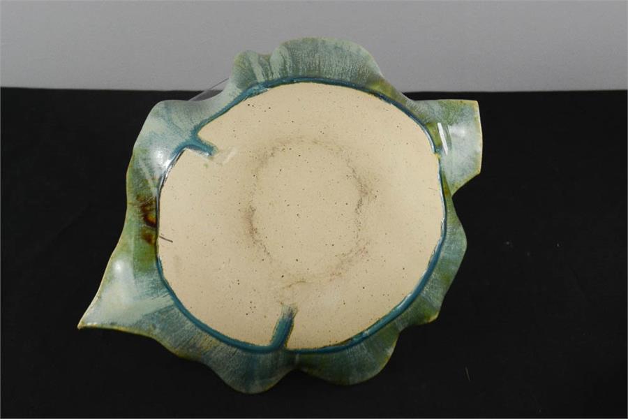 A Studio Pottery leaf form bowl with slip glazed oxidised finish, impressed with monogram. - Image 4 of 4