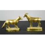 A 19th century brass fox and goat, initialled NGML.