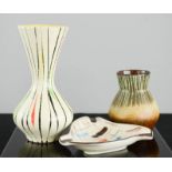 Three West German pottery examples; circa 1960, including dish and two bud vases, the tallest 18cm