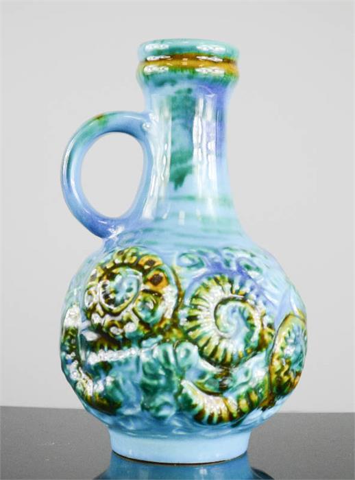 Two West German vases, one with turquoise ground numbered 7498-20, 20cm high, the other 66-25 of