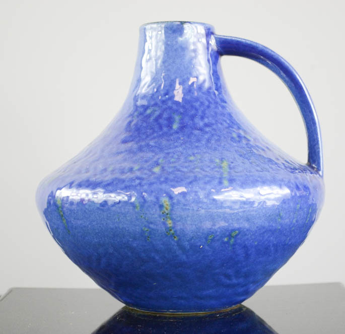 Amano German pottery vase, purple glaze no. 553-15, together with a 1960s German vase of cobalt blue