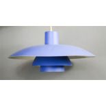 A Poul Henningsen blue ceiling light.