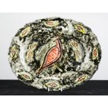 A Studio pottery hand painted folk art platter, bird and fish design on a Victorian plate.