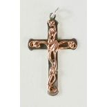 An Art Nouveau silver and rose gold (unmarked) cross, 3.5g.