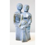 Bay Keramik pottery figure group in blue, 29cm high.
