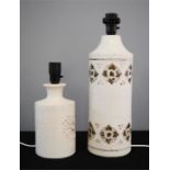 Two Italian Bitossi pottery lamp bases, cream glaze, impressed with decoration.