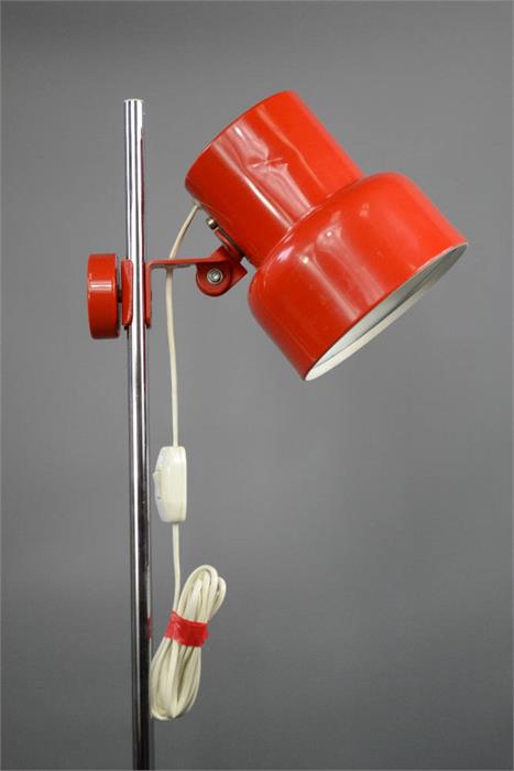 A red and chrome floor lamp in the manner of Anders Pehrson. - Image 2 of 2