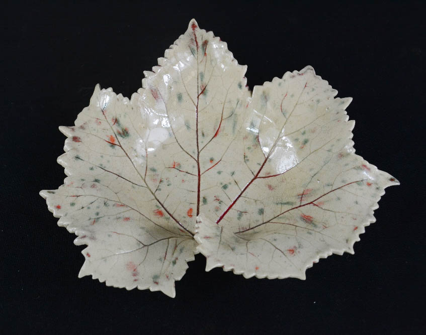 Janie Davies; Studio ware ceramic bowl in the form of a leaf.