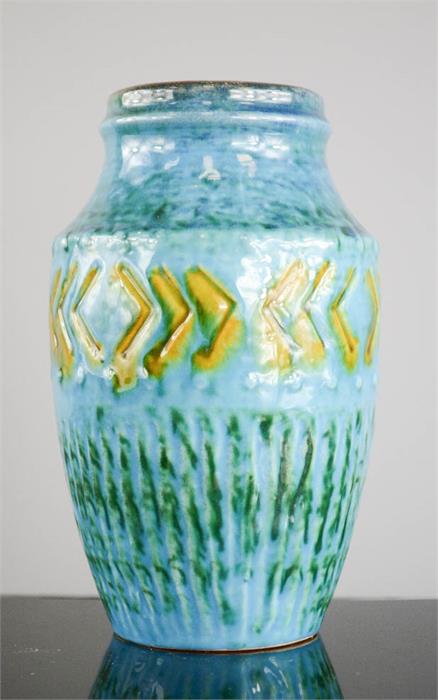 A Corstens Atelier vase, West German, 30-20 impressed to base, circa 1960, turquoise ground glaze,