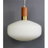 An Osten Kristiansson opaque and teak pendant light for Luxus Vittsjo.