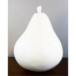 An oversized white model pear.