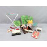 A bakelite office tray, reto kitchenalia, Deltaview Viewers telephone organiser, plastic seat and