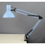 A clamp anglepoise lamp pale blue.