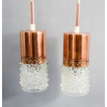 A Swedish copper and glass double pendant light.
