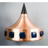 An Einar Backstrom pendant light, brushed rose gold finish with black glass square cabochon panels.