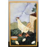 A pietra dura panel, depicting a hen and chicks, composed of specimen marble. 29 by 19cm.