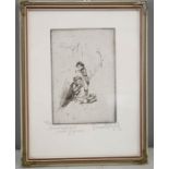 A German lithograph, signed in pencil and titled indistinctly, depicting a 'risque' scene.