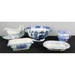 A group of blue and white pottery, to include an early small tureen with rabbit head handles, a