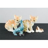 A pair of Russian ceramic cats, Poole seal, and Goebel cat.