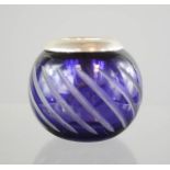 A blue glass and silver match striker / holder, marked 925.
