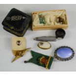 A group of collectables to include RFC badge, 1897 silver badge and other items.