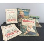 A group of 1940s and 30s Punch, Picture Show and Woman magazines.