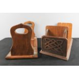 Two treen book ends, one with Celtic engraved design to the ends.